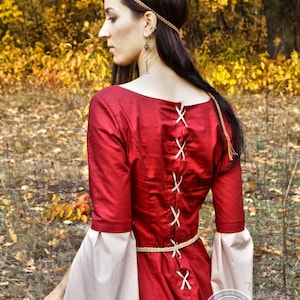 AUTUMN LADY Fantasy Medieval Queen Fairy Laced Double Dress With Wide ...