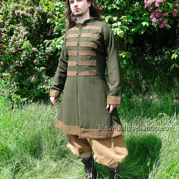 Ensemble de costume 3 pièces pour homme du début du Moyen Âge (caftan en laine, pantalon en lin, chemise en lin) pour costume viking/ruthène/slave sur commande