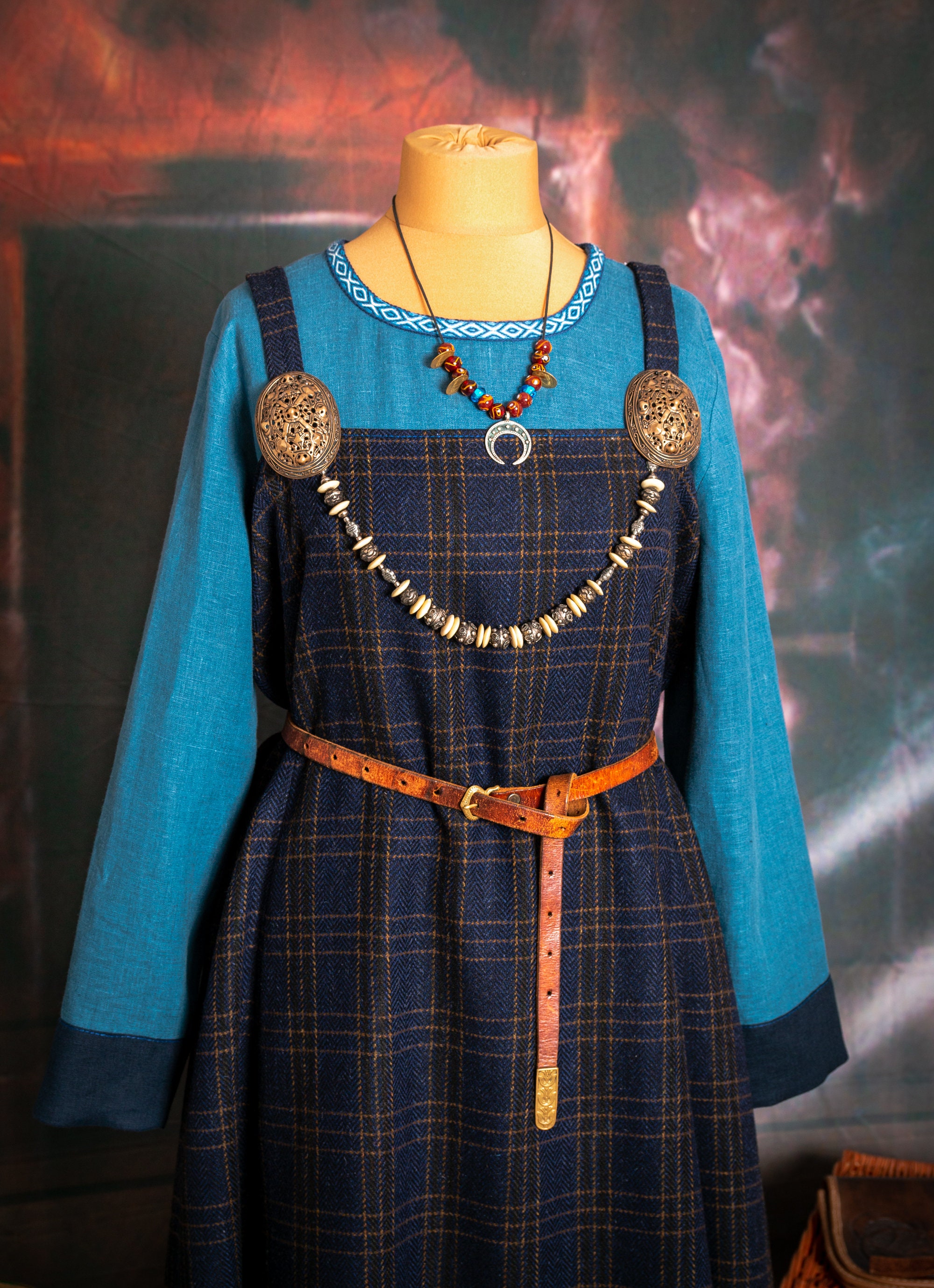 Early Medieval Plaid/checked/tartan Wool Apron Dress Smokkr