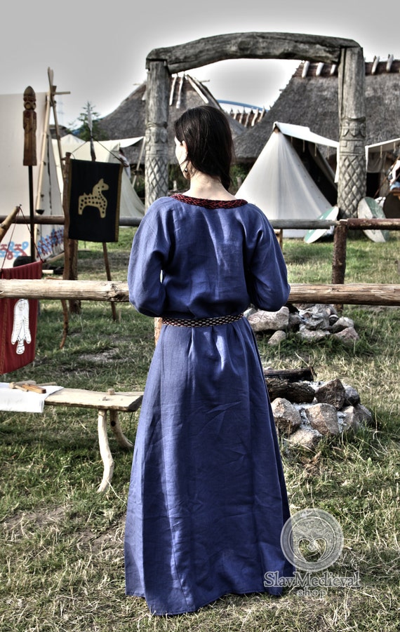 Vestido medieval mujer, ropa larp, recreación medieval, vestido de lino  medieval, regalo de Navidad -  España