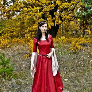 AUTUMN LADY Fantasy Medieval Queen Fairy Laced Double Dress With Wide ...