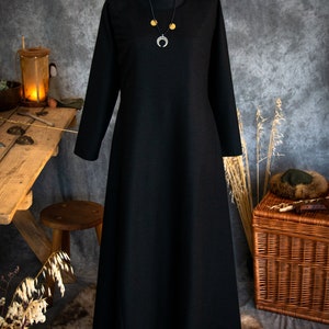 Early Medieval Birka warm wool dress T-tunic with two wedges, round neckline for Viking and Slavic woman historical reenactment costume image 8