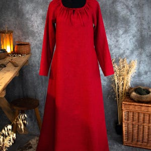 Medieval Renaissance Faire Natural Linen Wide Chemise Peasant Dress Gown with Pleated Neckline, Cottagecore dress, Renaissance Night Dress image 7