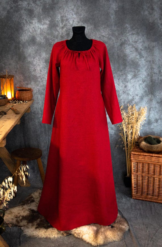 Medieval Renaissance Faire Natural Linen Wide Chemise Peasant Dress Gown with Pleated Neckline, Cottagecore dress, Renaissance Night Dress Medieval Renaissance Faire Natural Linen Wide Chemise Peasant Dress Gown with Pleated Neckline, Cottagecore dress, Renaissance Night Dress
