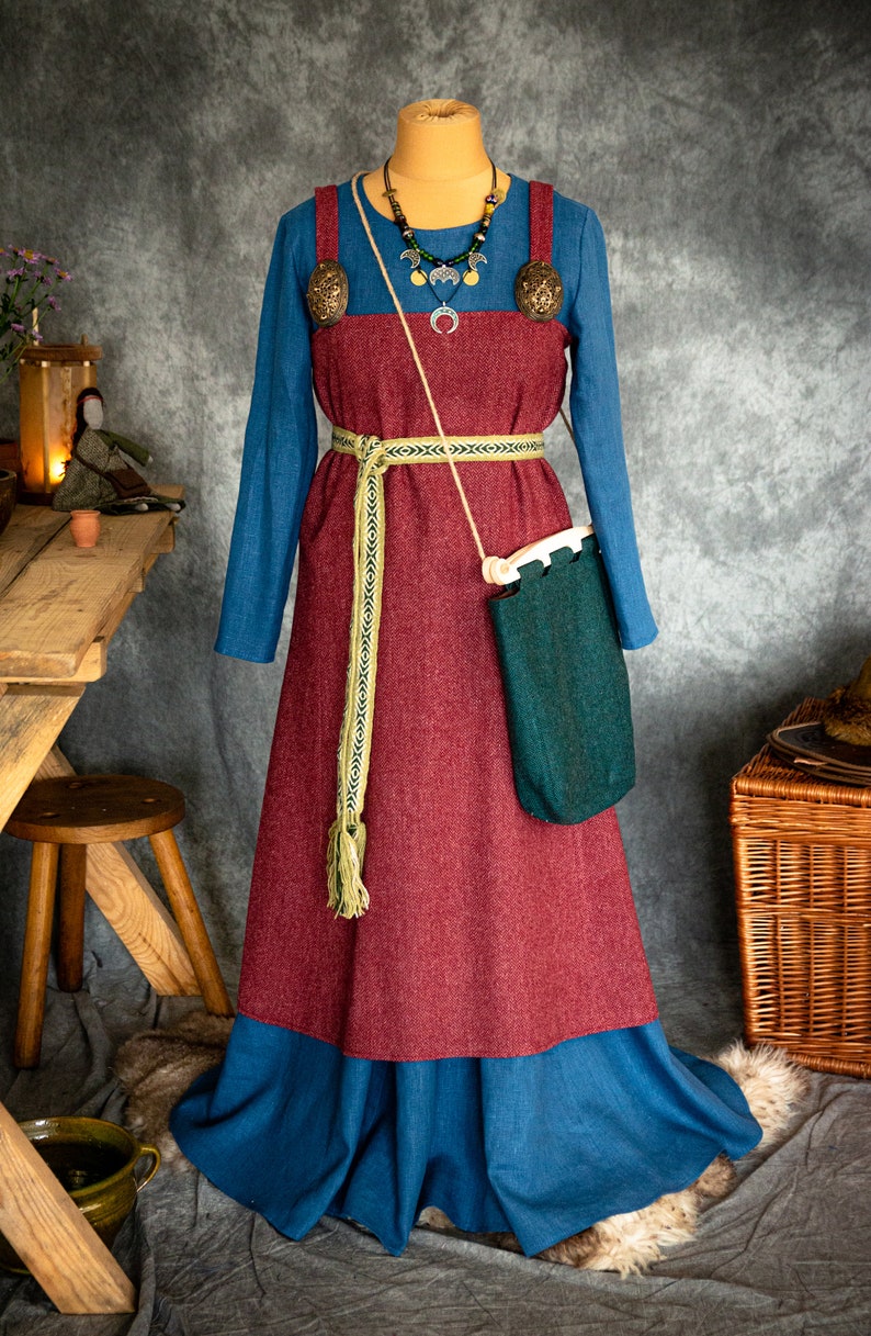 Early Medieval Hedeby Wool Apron Dress smokkr for Viking and Slavic woman historical reenactment costume LARP SCA, ren faire costume dress image 6