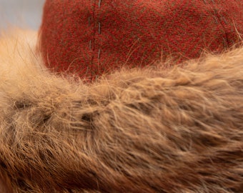 Early Medieval Diamond Wool Round Hat With Red Fox Fur Linen