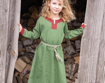 Slavic Girl Linen dress, Viking Early Medieval kitle for Kids, Festival Clothing