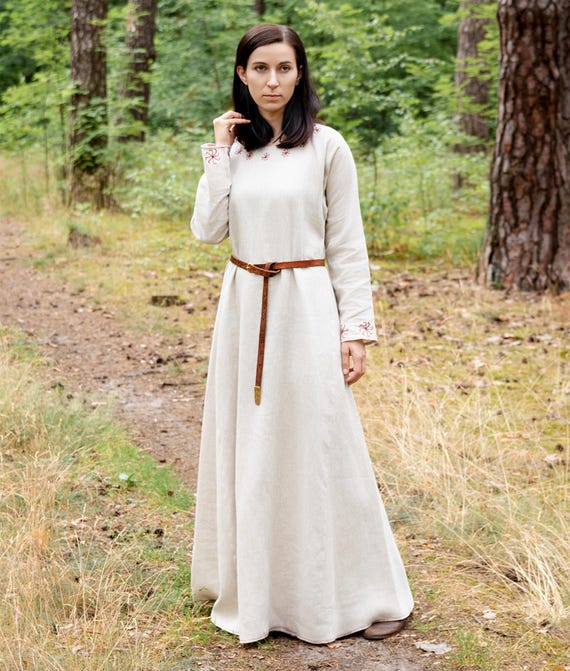 chinese dress ladies Linen Cotton Medieval Dress with Pockets