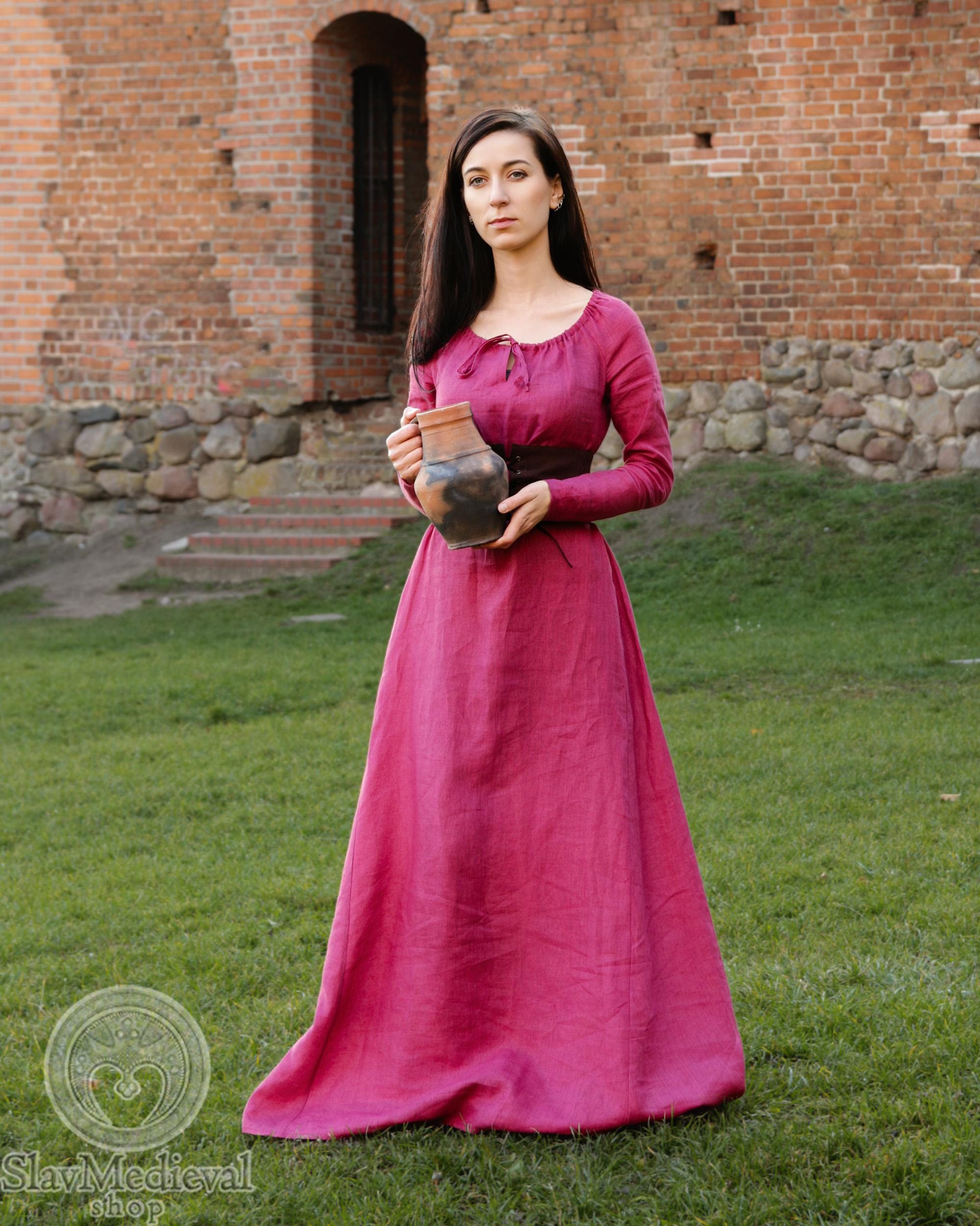 Medieval Renaissance Faire Natural Linen Wide Chemise Peasant Dress Gown with Pleated Neckline, Cottagecore dress, Renaissance Night Dress Medieval Renaissance Faire Natural Linen Wide Chemise Peasant Dress Gown with Pleated Neckline, Cottagecore dress, Renaissance Night Dress