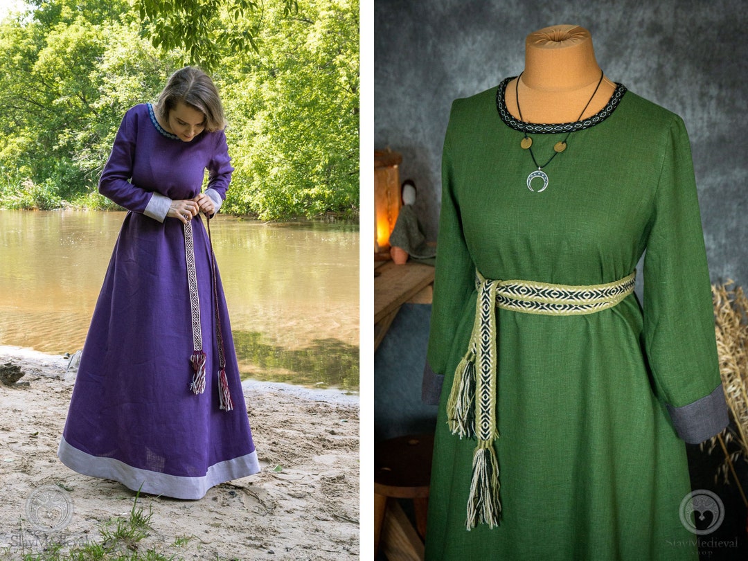 Early Medieval Viking Linen Dress With Linen Hems and Woven Trim for ...