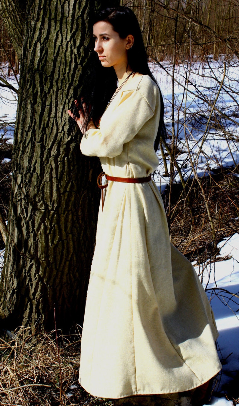 Early Medieval Birka warm wool dress T-tunic with two wedges, round neckline for Viking and Slavic woman historical reenactment costume image 4