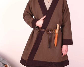 Early Medieval Scandinavian Viking wool coat "Klappenrock" for Viking Man Warrior costume | Medieval woollen wrap coat for reenactment