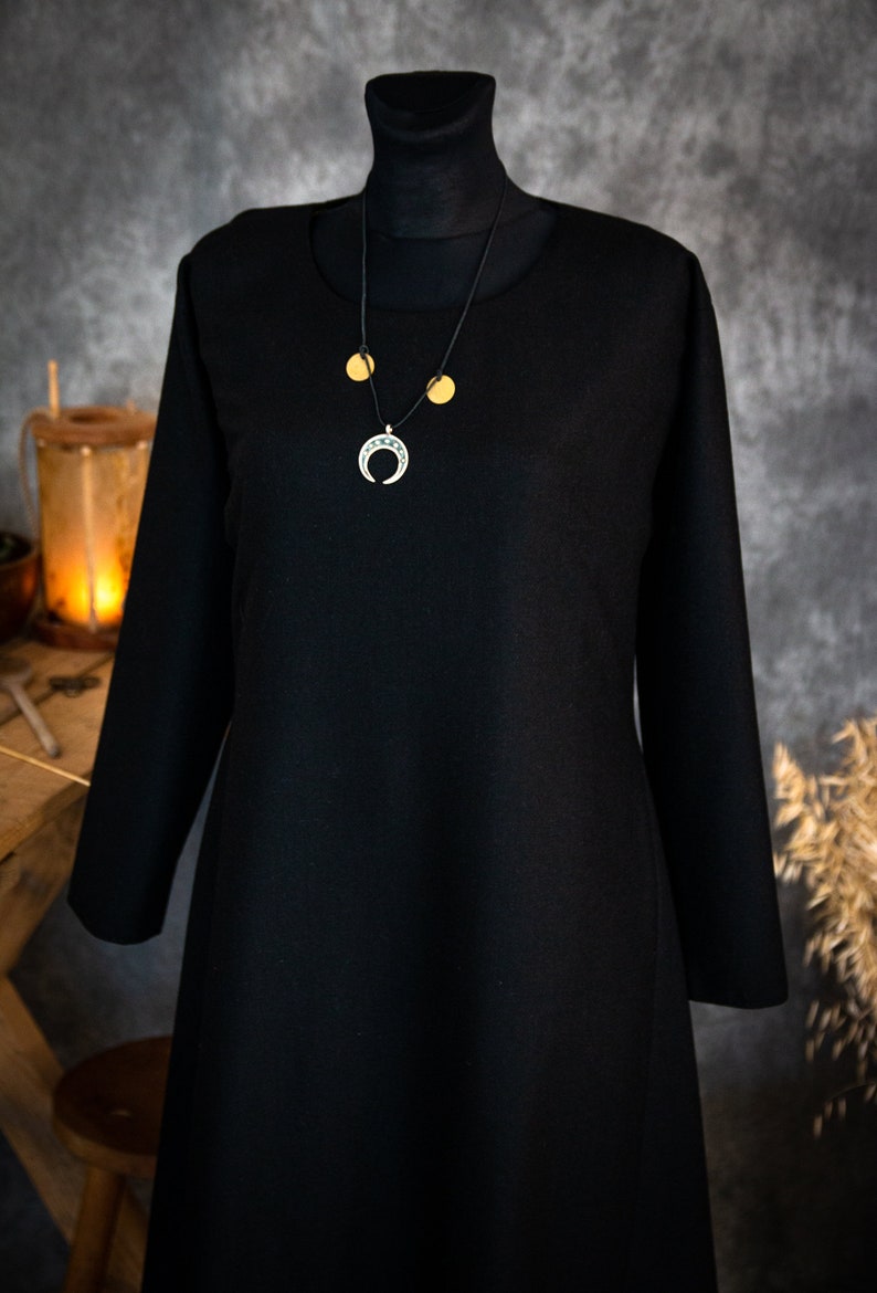 Early Medieval Birka warm wool dress T-tunic with two wedges, round neckline for Viking and Slavic woman historical reenactment costume image 6