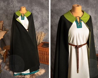 Wool warm half circle cloak with 100% linen lining round neckline for Viking and Slavic man and woman, Medieval reenaction and cosplay, LARP