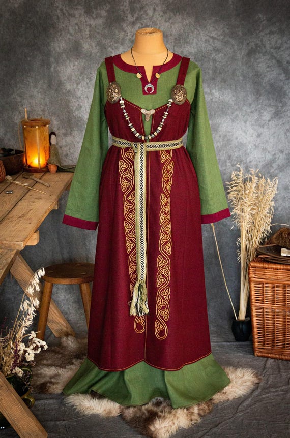 ASTA | Early Medieval Scandinavian Viking Woman Costume With Wide Linen Dress, Wool Apron Dress With Silk Embroidery and Handwoven Belt - Etsy ASTA | Early Medieval Scandinavian Viking Woman Costume With Wide Linen Dress, Wool Apron Dress With Silk Embroidery and Handwoven Belt - Etsy