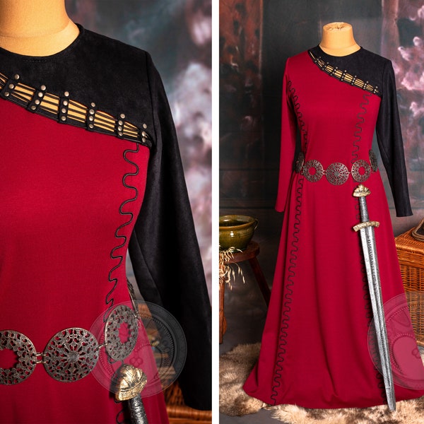 REINE LAGERTHA | Robe droite large fantaisie Viking Queen marchiano/punto inspirée de la série télévisée « The Vikings » pour cosplay femme viking