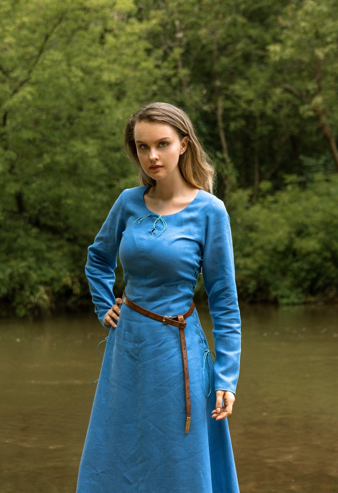 Cotte Simple Medieval Wide Linen Tied Dress With Binding on - Etsy