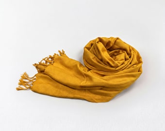 Handwoven Wool Silk Shawl Mustard | Viking Scarf | Early Medieval Diamond Twill