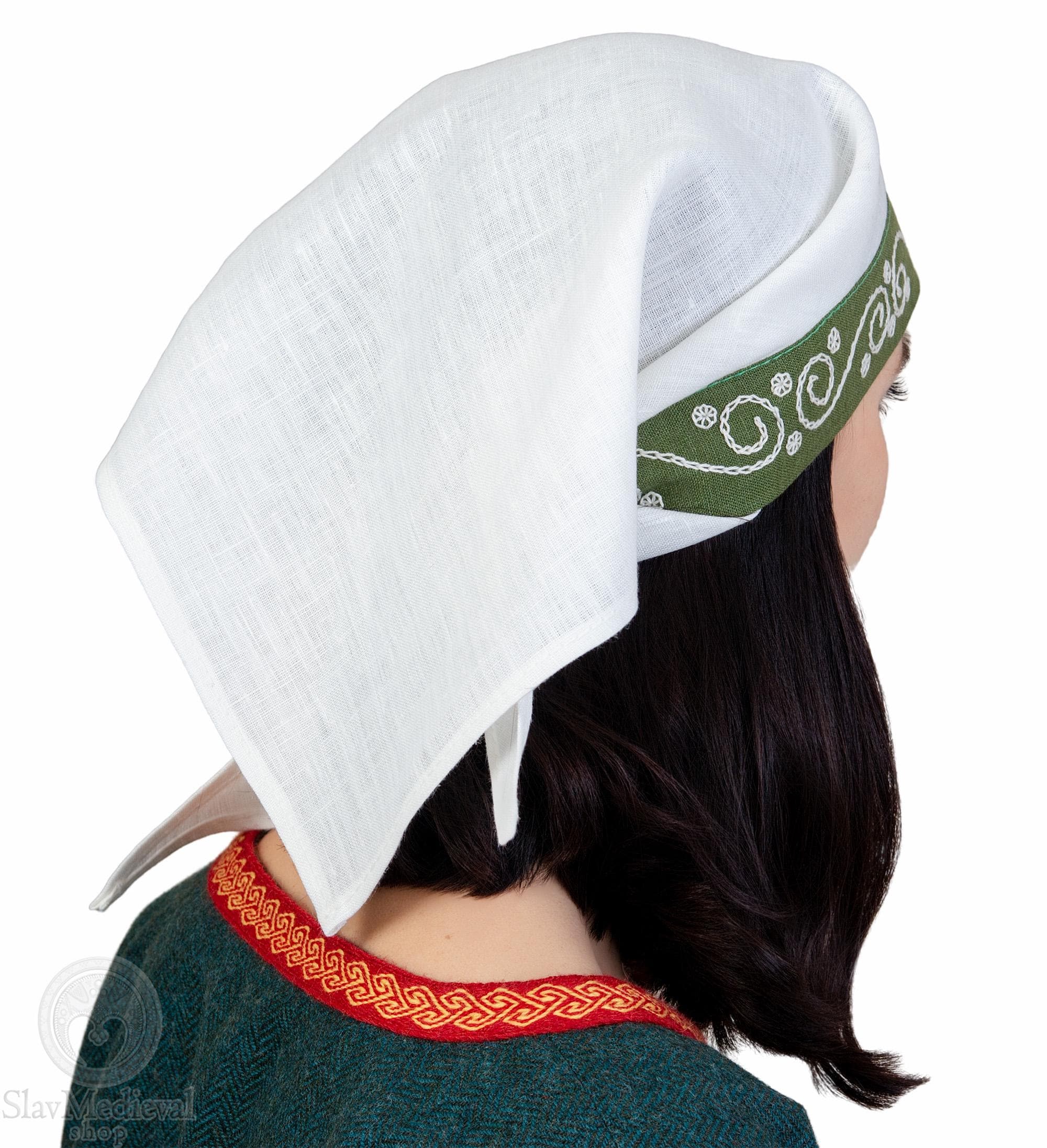 Knight Scarf Early Medieval Pure Linen Embroidered Scarf Kerchief for Viking and ...