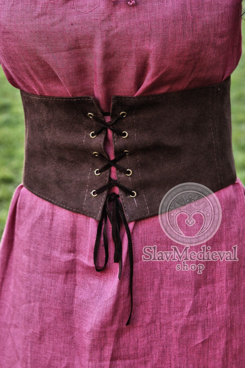 Fantasy laced corset belt made of artificial suede with cotton lining for LARP, SKI FI, elven medieval costume Vegan leather belt Brown