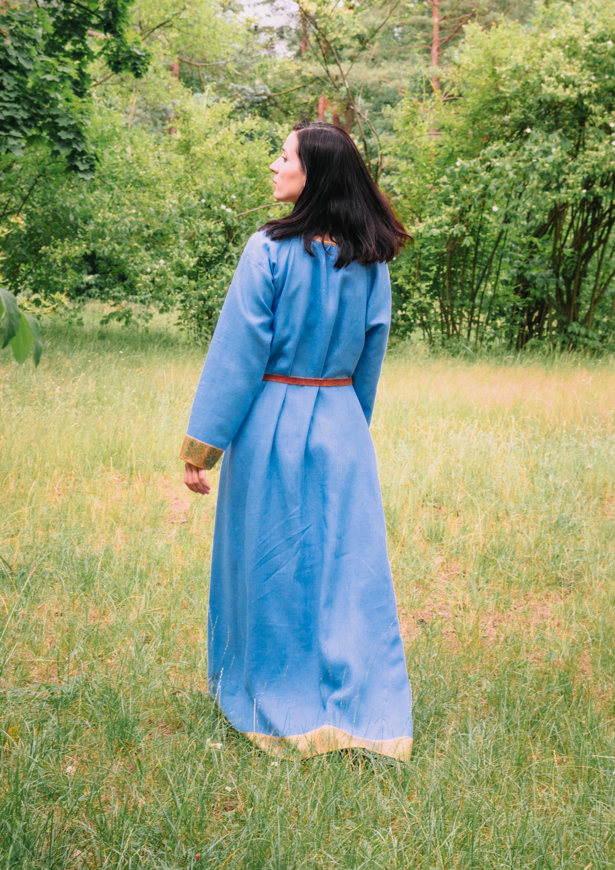 Early Medieval Rich Wide Linen Dress With Oseberg Yellow