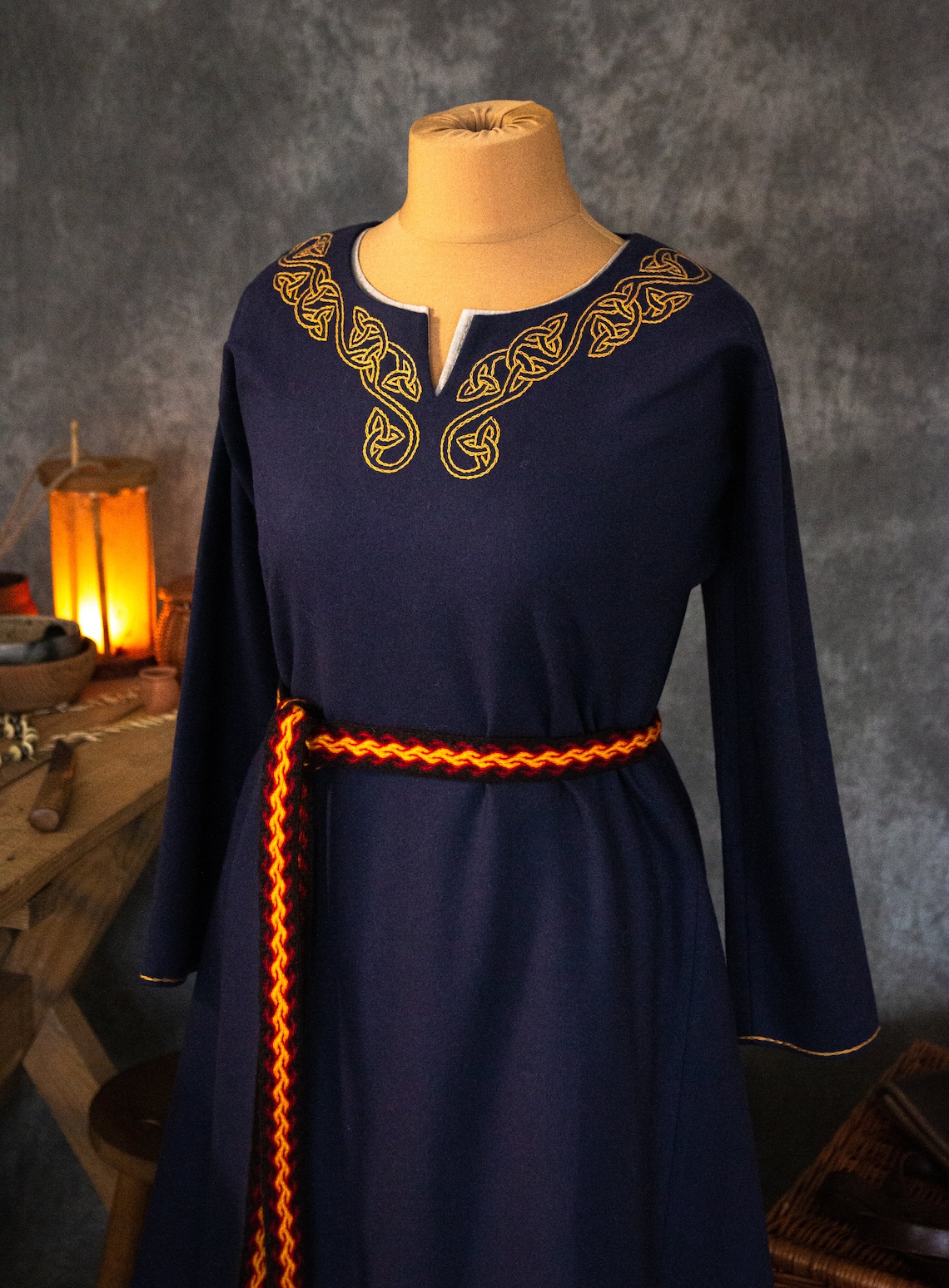 Early Medieval Wide Wool Dress With Split Neckline and - Etsy