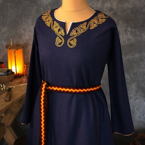 Early Medieval Wide Wool Dress With Split Neckline and Handmade Silk ...