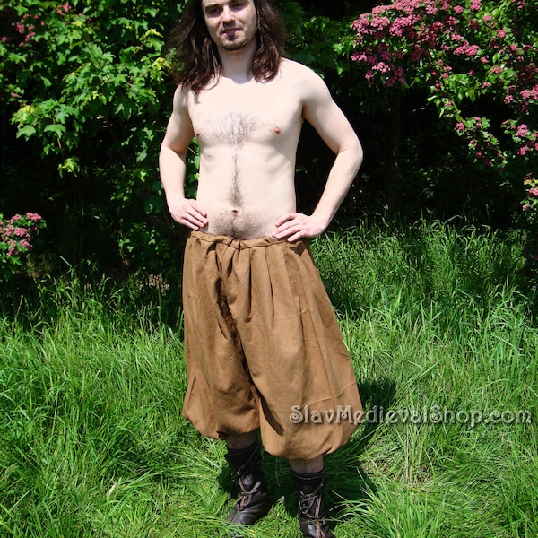 Early Medieval Viking Pasbyxor linen baggy pants/trousers based on historical pattern for Viking and Slavs Reenactors, Viking Man Costume