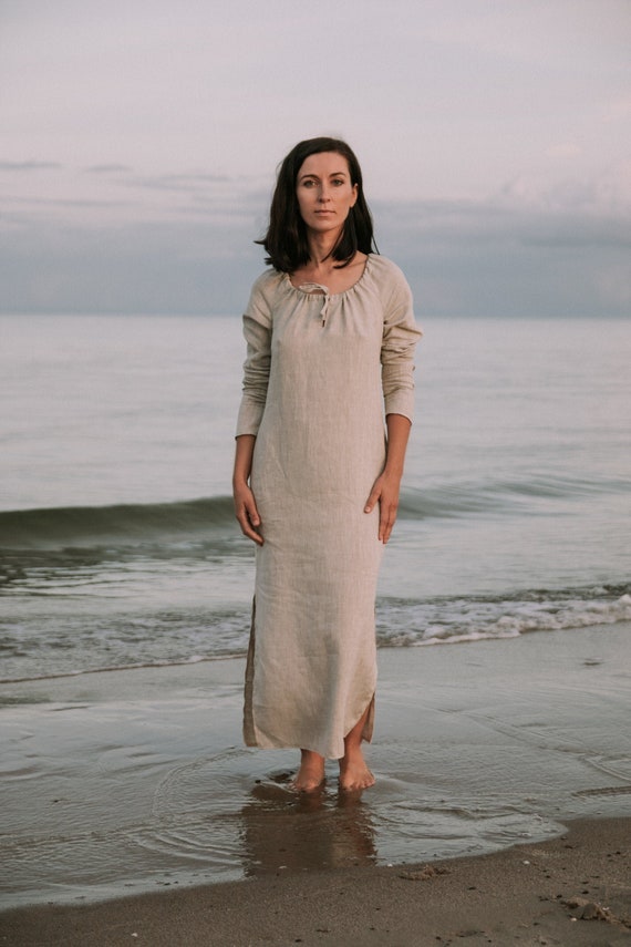 Early Medieval Pskov Wide Basic Linen Underdress With Gathered