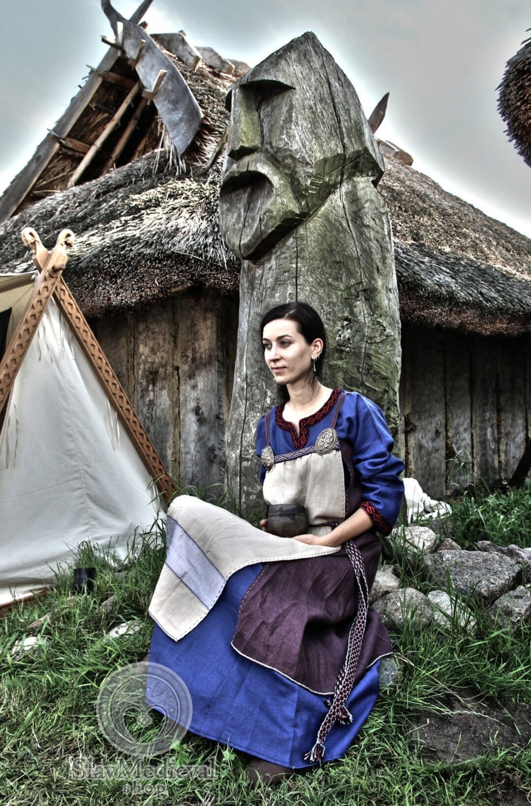 Early Medieval Viking 100% Linen Apron Dress With Woollen - Etsy