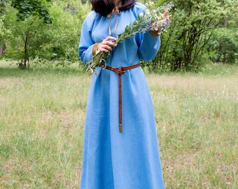 Slavic Linen Dress, Early Medieval Viking Woman Costume for Reenactment