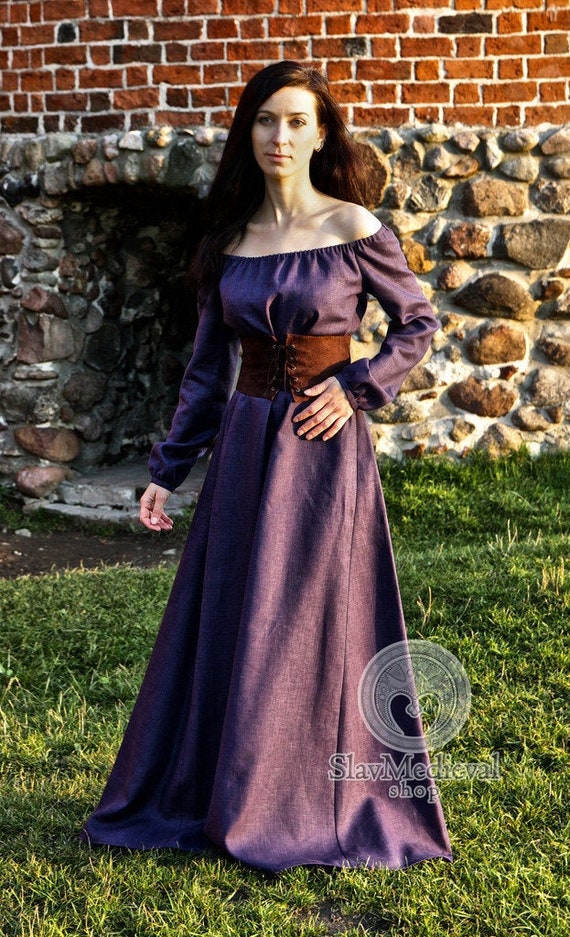 SPRING VIOLET Fantasy Medieval Pure Linen Dress With Corset Belt, Elves  Fairy Linen Wedding Dress for Medieval Cosplays, Ren Faire Costume -   Canada