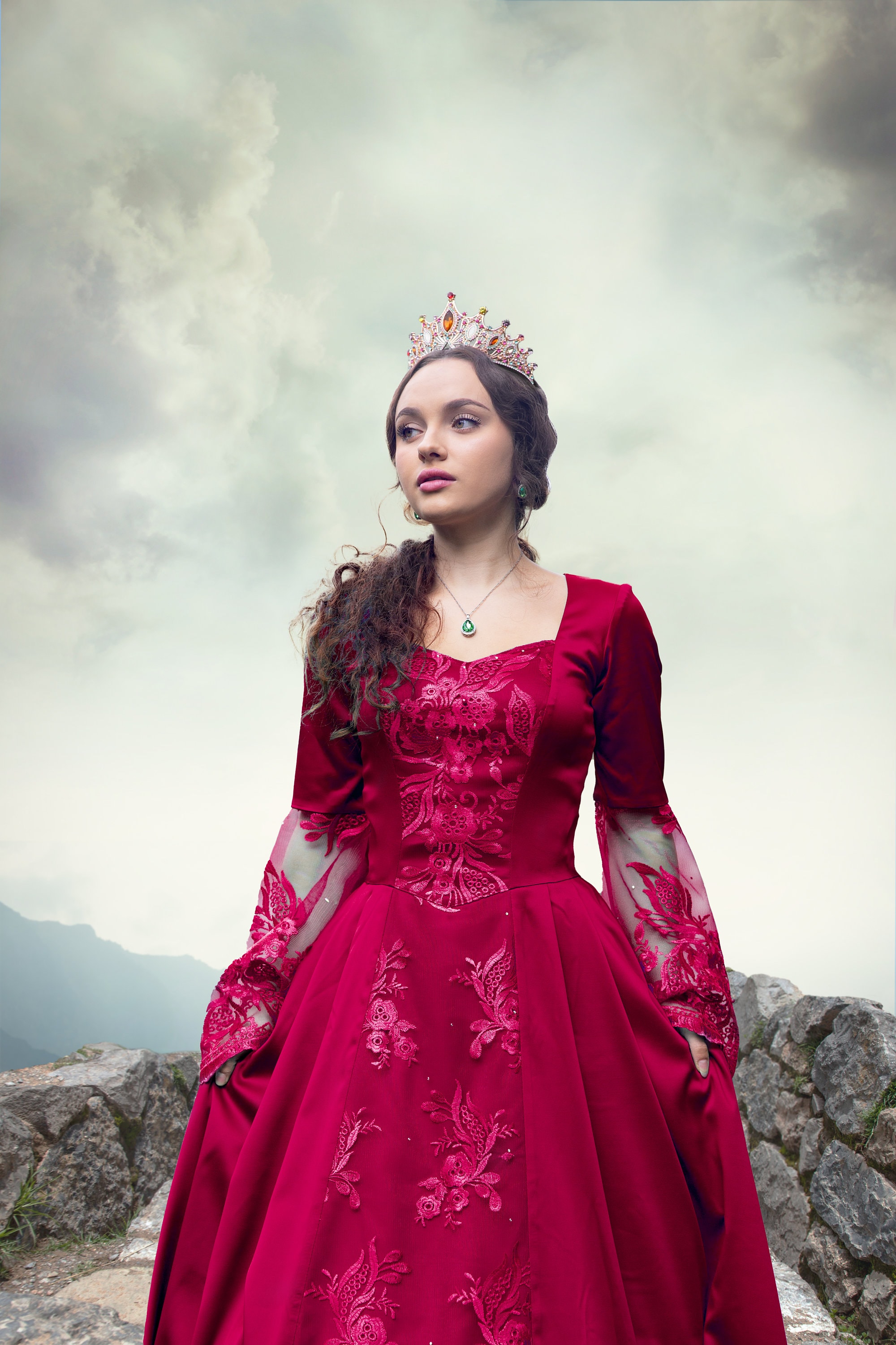 red medieval princess dress Fancy Red Dresses Formal Dress with Cape Sleeves Red Fairy Evening Gown Off Shoulder SS215 SHARONSAID