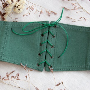 Fantasy laced corset belt made of artificial suede with cotton lining for LARP, SKI FI, elven medieval costume Vegan leather belt Green