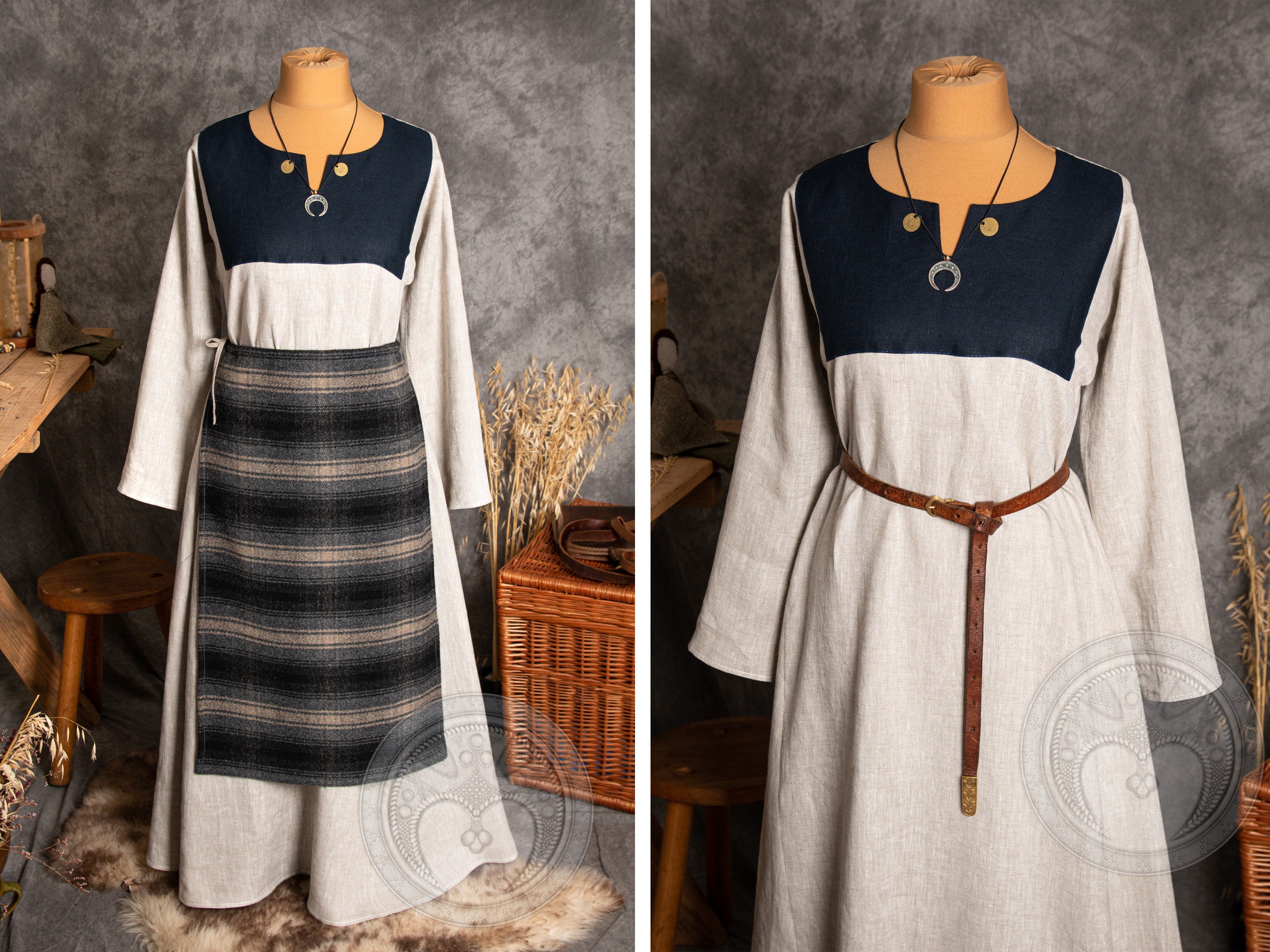 2-part Set of Early Medieval Linen Dress With Split Neckline and Thick Gey  Wool Apron With Linen Cord for Slavic and Viking Woman Costume -  Canada