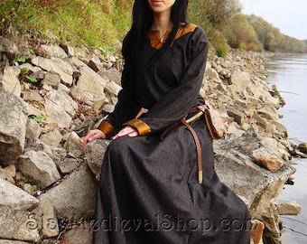 Early Medieval dress made of wool with silk hems. Made to order, Viking costume, reconstruction.
