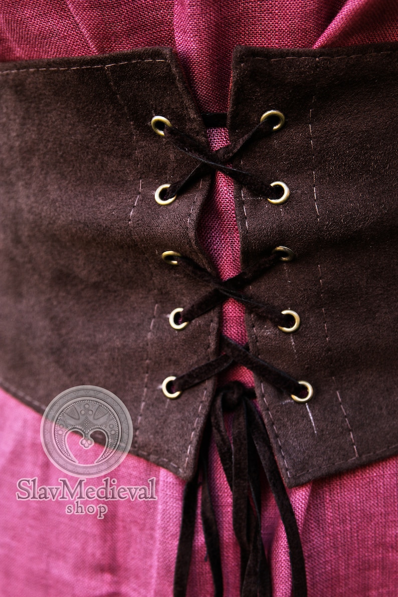 Fantasy laced corset belt made of artificial suede with cotton lining for LARP, SKI FI, elven medieval costume Vegan leather belt image 5