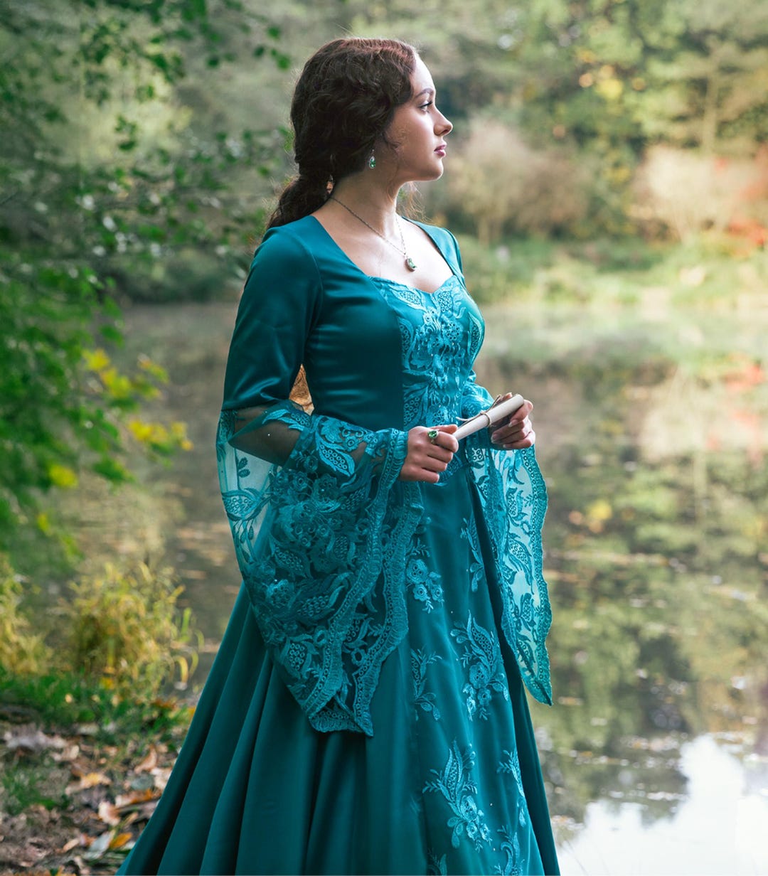 TURQUOISE MOTH | Fantasy Medieval Wide Laced Satin Lacy Dress With Wide Sleeves | Ren Faire Costume Rich Dress | Hurrem Sultan Dress - Etsy TURQUOISE MOTH | Fantasy Medieval Wide Laced Satin Lacy Dress With Wide Sleeves | Ren Faire Costume Rich Dress | Hurrem Sultan Dress - Etsy