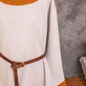 Early Medieval Rich Natural Linen Long Tunic Trimmed With Diamond Twill ...