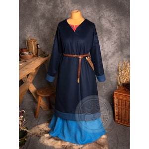 Early Medieval wool coat/kaftan with wool hems and 100%  linen lining for Slavic Viking woman historical reenactment costume