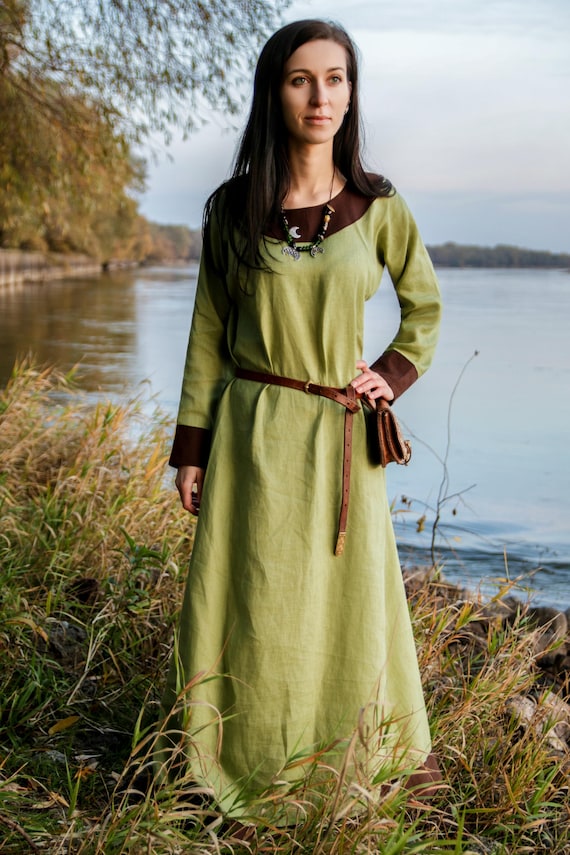 knee length dresses for ladies Linen Dress, Renaissance Dress, Viking Dress, Medieval Dress, Underdress –  linengarb.com main image 0