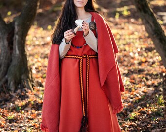 手織り＆手染めの100％ウール、中世初期の長方形のマントブランケット