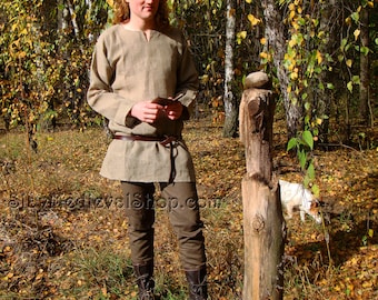 Early Medieval Natural Linen Basic Straight Pants/Trousers with Drawstring for Slavic Viking Man Historical Reenactment Costume, LARP SCA