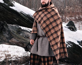 Early Medieval Wool Cloak, Viking Plaid Mantle, Celtic Rectangular Cape