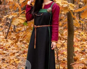 Early Medieval Hedeby Wool Apron Dress Smokkr, Viking & Slavic Woman Historical Reenactment Costume