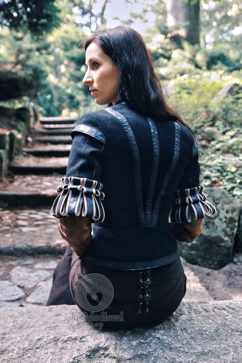 YENNEFER Wool jacket, shirt and skirt, mittens inspired by outfit of Yennefer from Vengerberg, the Witcher game, LARP cosplay, Ren Faire image 8