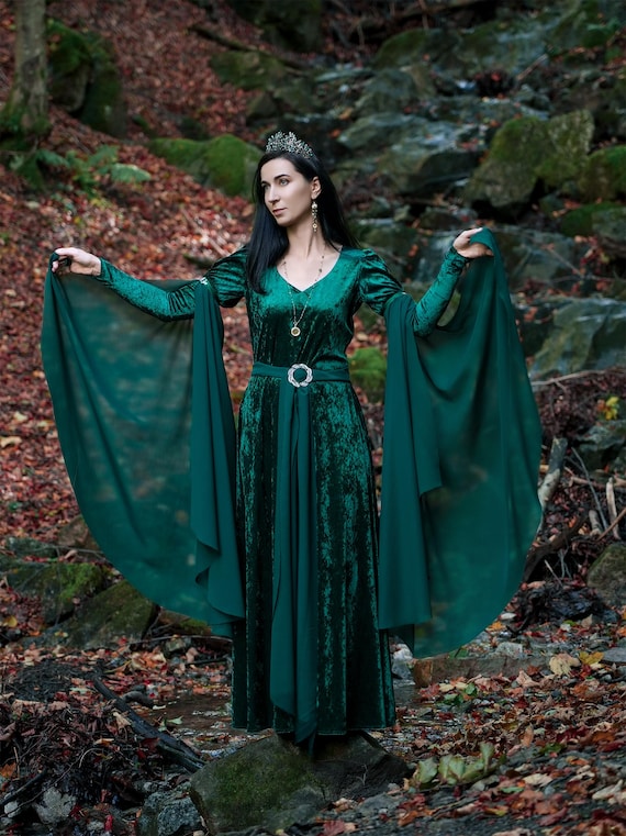 Medieval Teal Velour Dress Elven Princess Dress, Size: 2X-Large
