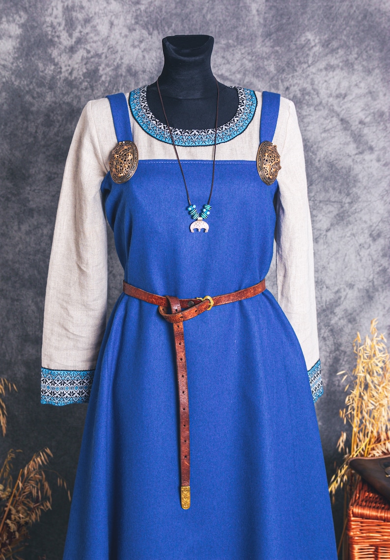 Early Medieval Hedeby Wool Apron Dress smokkr for Viking and Slavic woman historical reenactment costume LARP SCA, ren faire costume dress image 2