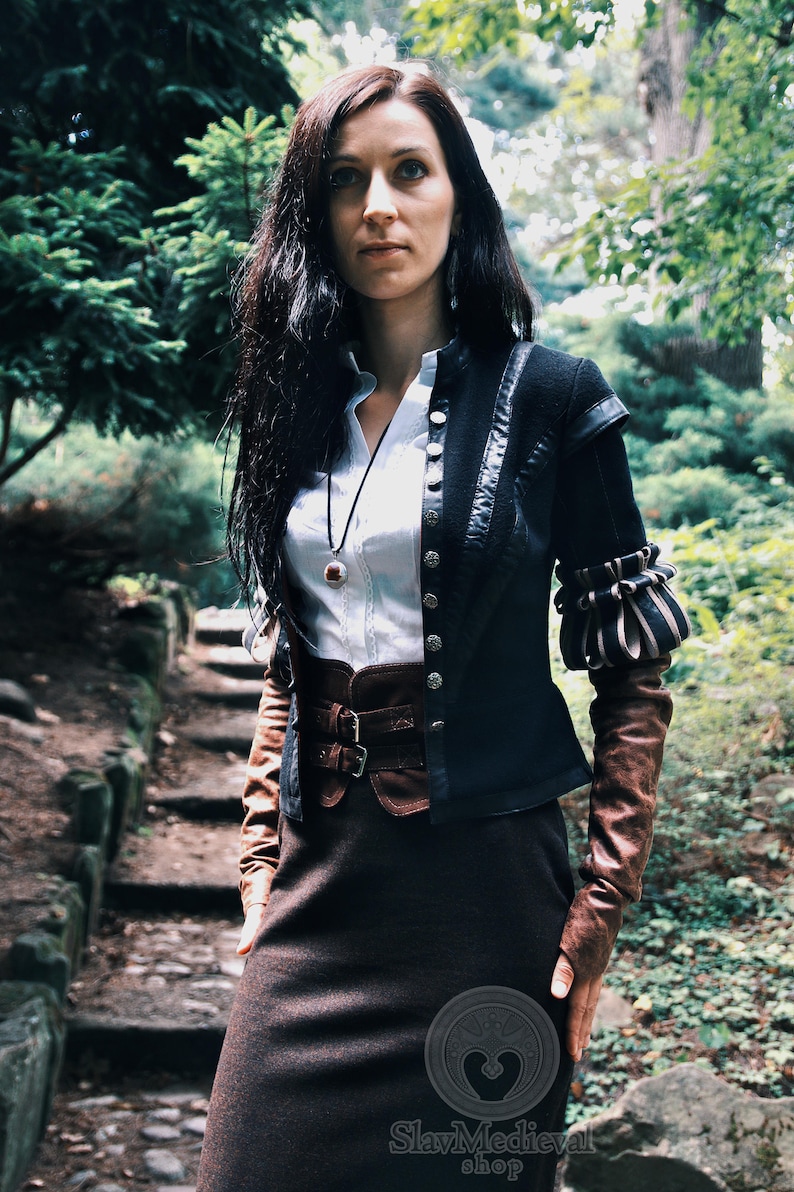 YENNEFER Wool jacket, shirt and skirt, mittens inspired by outfit of Yennefer from Vengerberg, the Witcher game, LARP cosplay, Ren Faire image 3