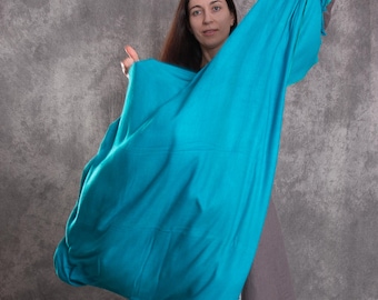 Handwoven Wool Silk Shawl Turquoise | Viking Scarf | Early Medieval Herringbone Twill